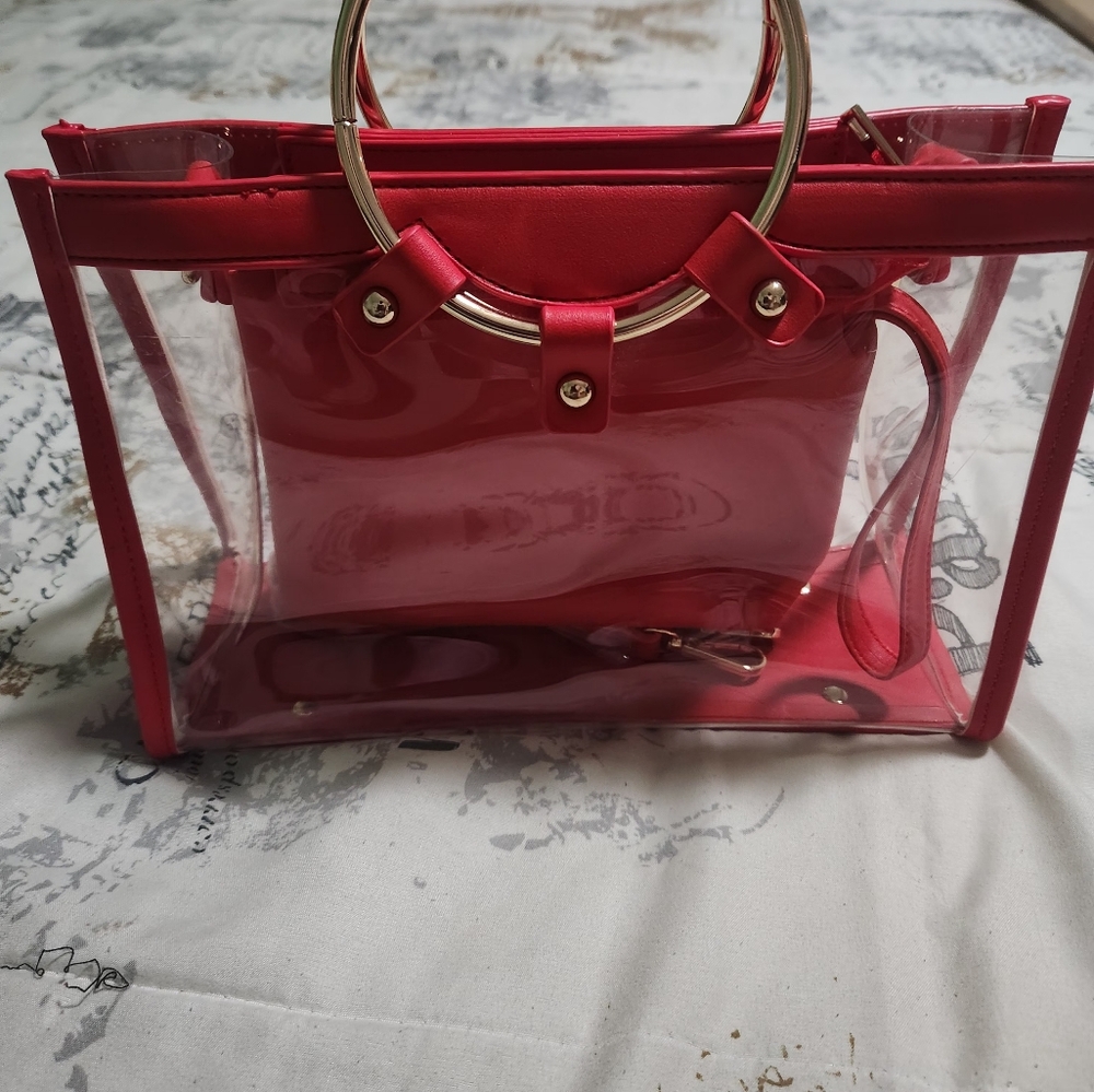 Red and Gold Tote Bag with Structured Design